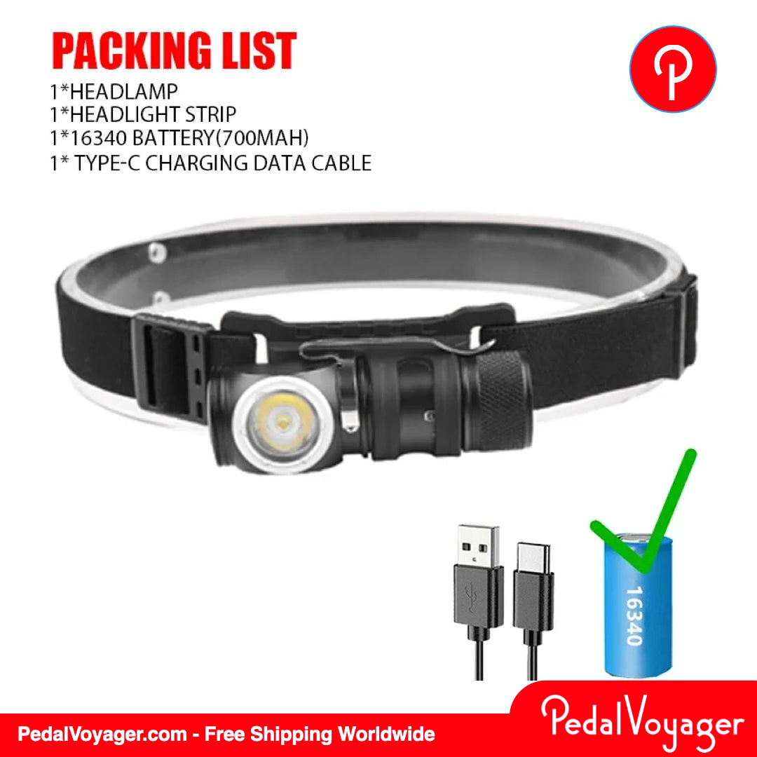 LED Headlamp Rechargeable EDC Right Angle Flashlight - PedalVoyager