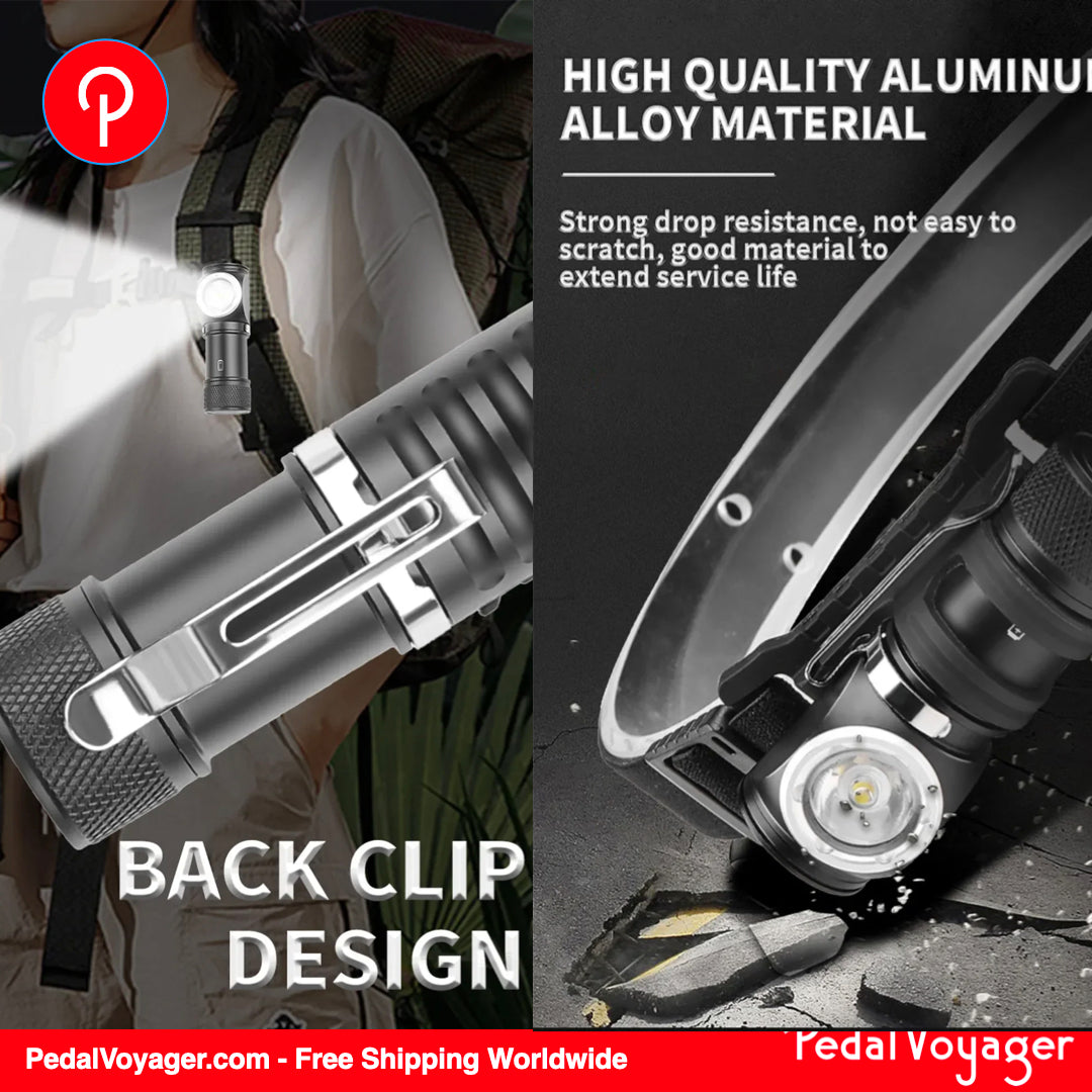 LED Headlamp Rechargeable EDC Right Angle Flashlight - PedalVoyager